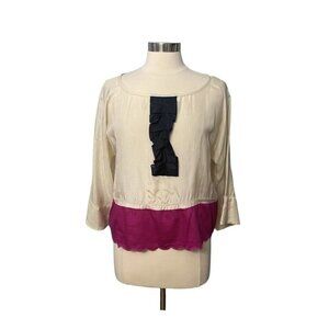 See By Chloe Silk Blend Blouse Scalloped Hem Size 6 Color Block